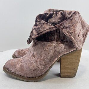 Sbicca Womens Size 7 Ankle Booties Pink Crushed Velvet Foldover Block Heels